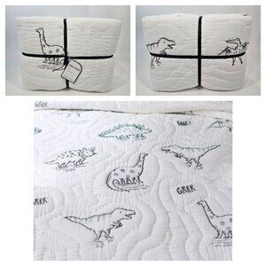 Pottery Barn Kids Desi Dino Twin Quilt Dinosaur Blanket Embroidered West Elm NEW